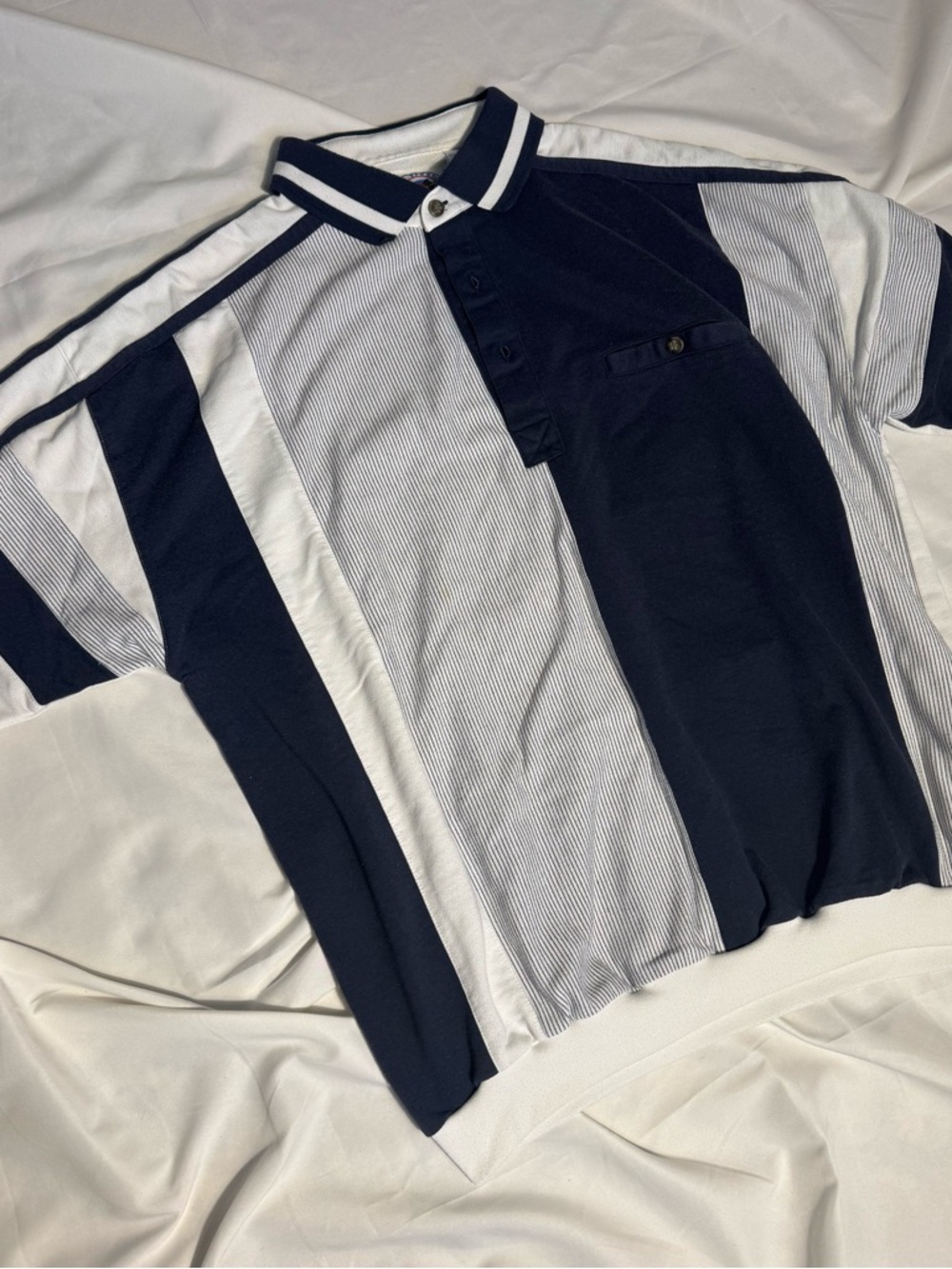 Vintage 80s 90s Colorblock Retro Striped Polo Short Sleeve Athleisure Pullover